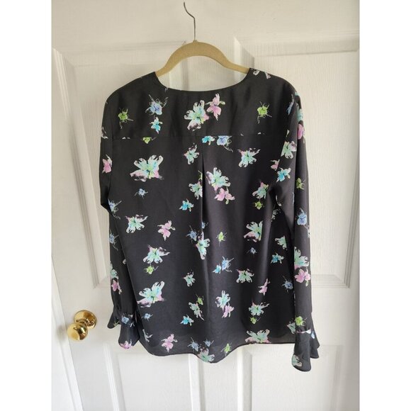 Banana Republic Black Floral Gwen Print V-Neck Blouse Medium Excellent Condition - Picture 2 of 7